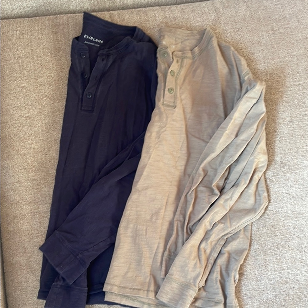 Everlane Long Sleeve Henley Shirts - Navy and Beige